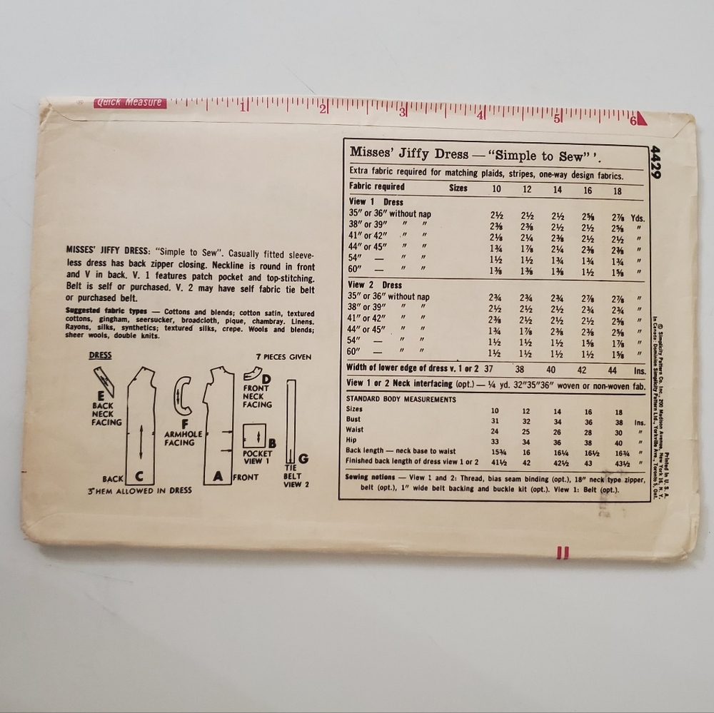 Simplicity 4429 Sewing Pattern - Picture 2 of 2